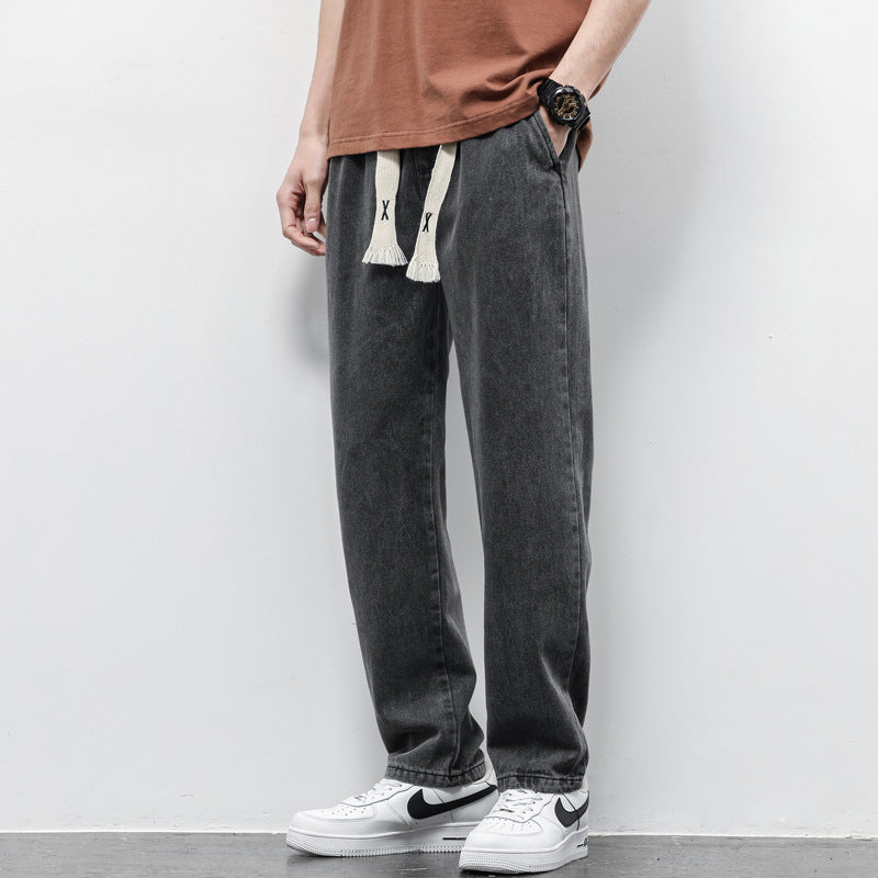 Men’s Summer Wide-Leg Jeans with Drawstring