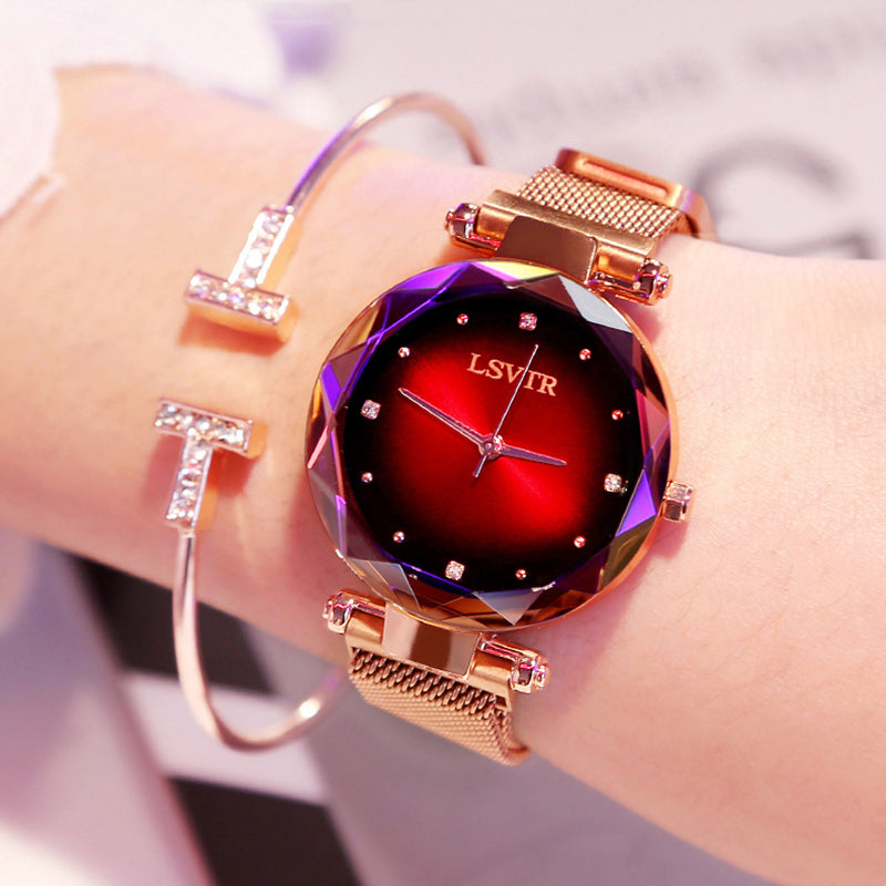 Rose Gold Women’s Magnetic Starry Sky Watch – Waterproof