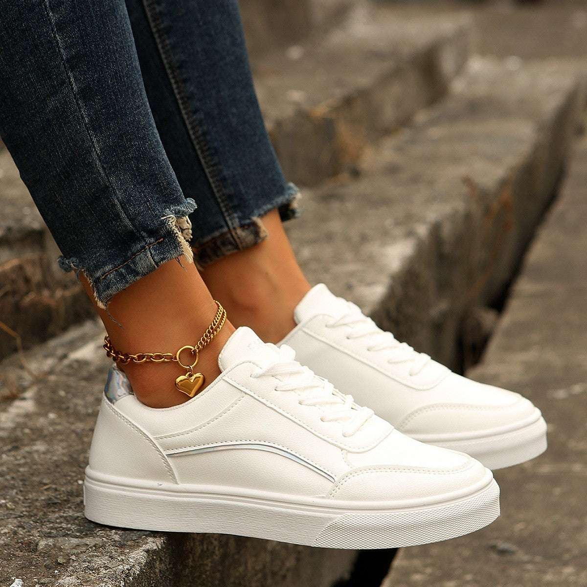 Women’s White Thick-Sole Casual Sneakers