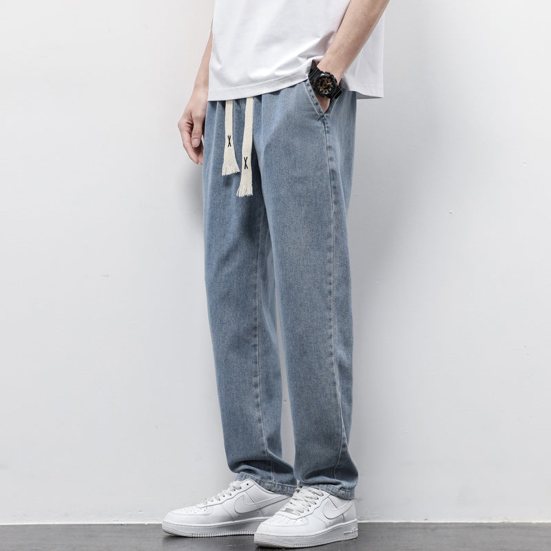 Men’s Summer Wide-Leg Jeans with Drawstring
