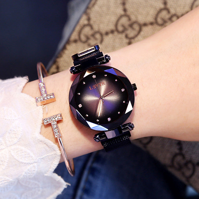 Rose Gold Women’s Magnetic Starry Sky Watch – Waterproof