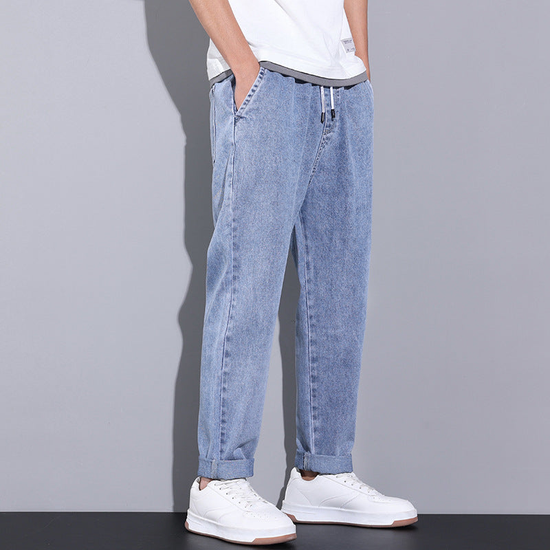 Men’s Summer Wide-Leg Jeans with Drawstring
