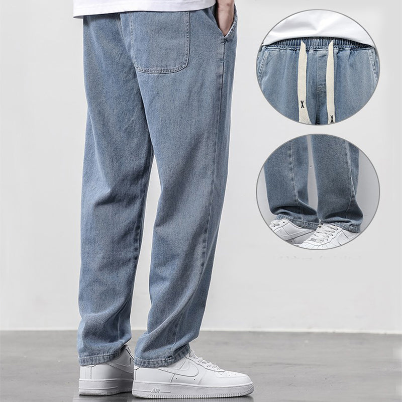 Men’s Summer Wide-Leg Jeans with Drawstring