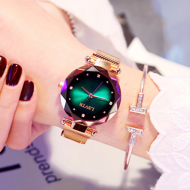 Rose Gold Women’s Magnetic Starry Sky Watch – Waterproof