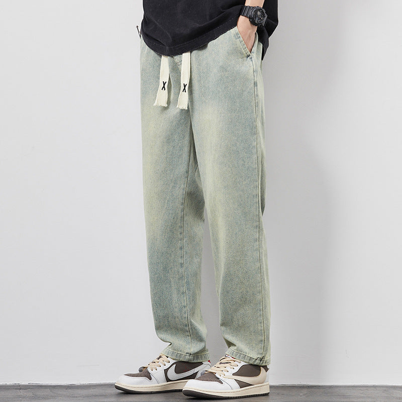 Men’s Summer Wide-Leg Jeans with Drawstring