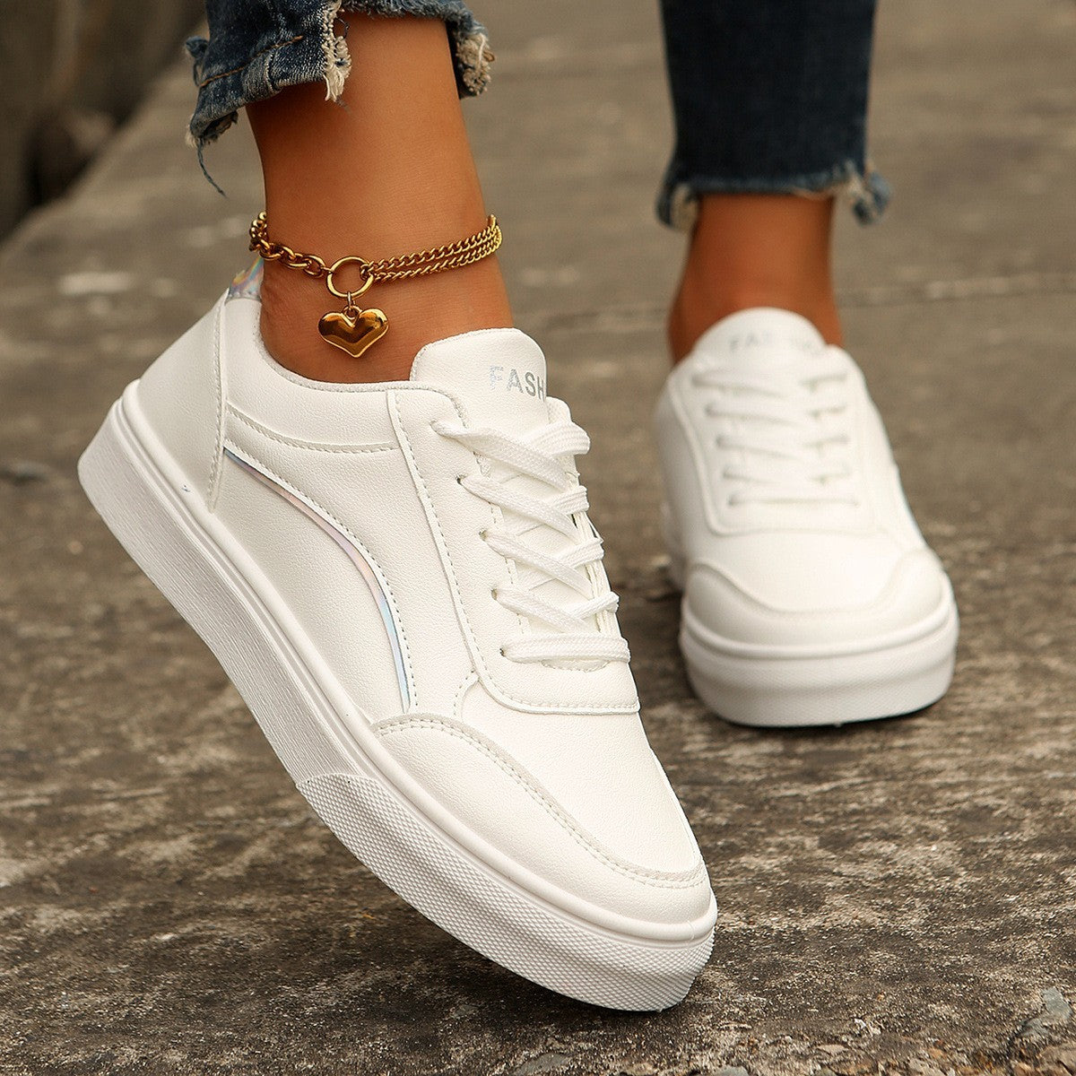 Women’s White Thick-Sole Casual Sneakers