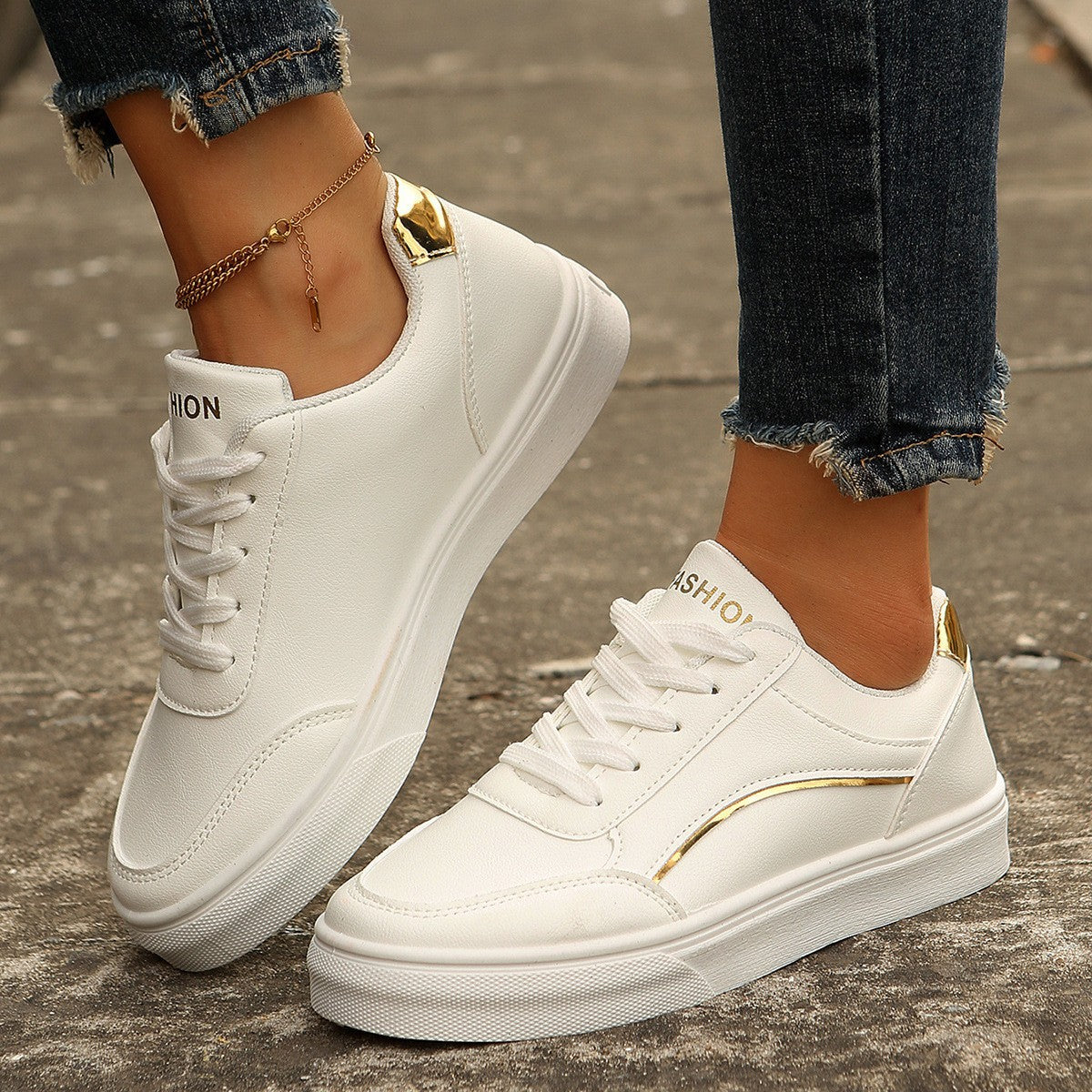 Women’s White Thick-Sole Casual Sneakers