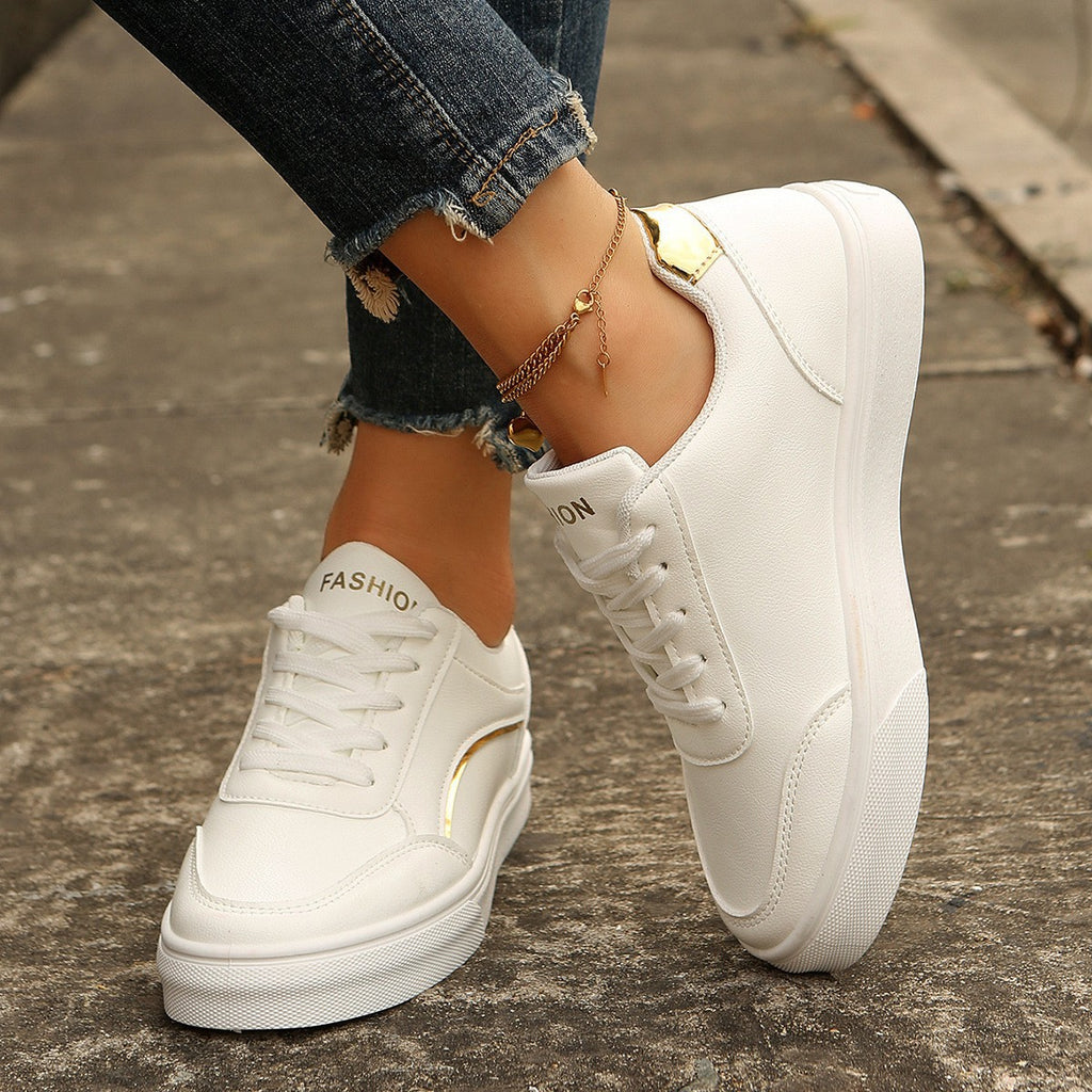 Women’s White Thick-Sole Casual Sneakers