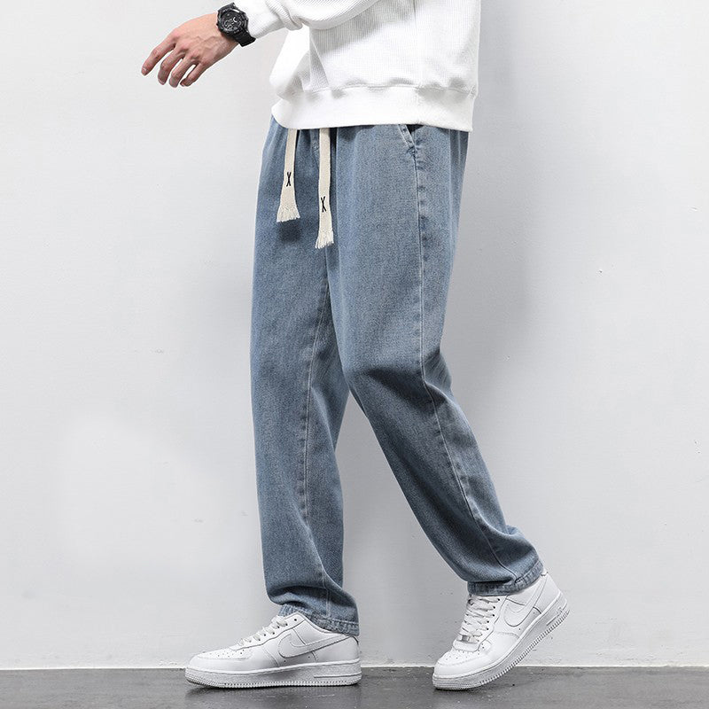 Men’s Summer Wide-Leg Jeans with Drawstring