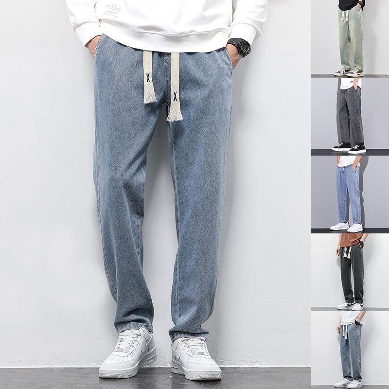 Men’s Summer Wide-Leg Jeans with Drawstring