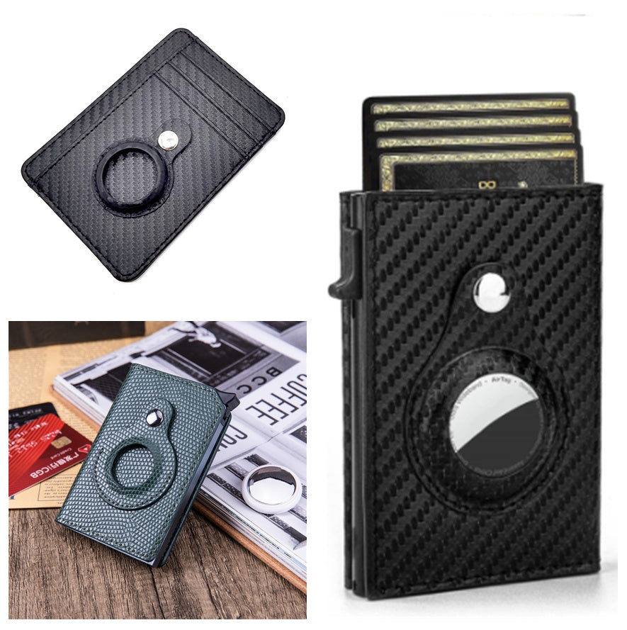 RFID Leather Slim Wallet for Men – Minimalist Card Holder with AirTag Slot